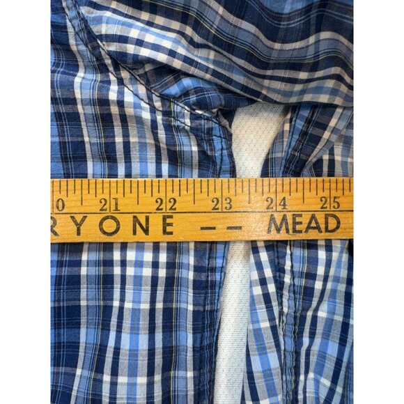 PD&C Men's Button Up Cotton Shirt Size L Blue White Plaid Long Sleeve Pockets - Picture 8 of 11